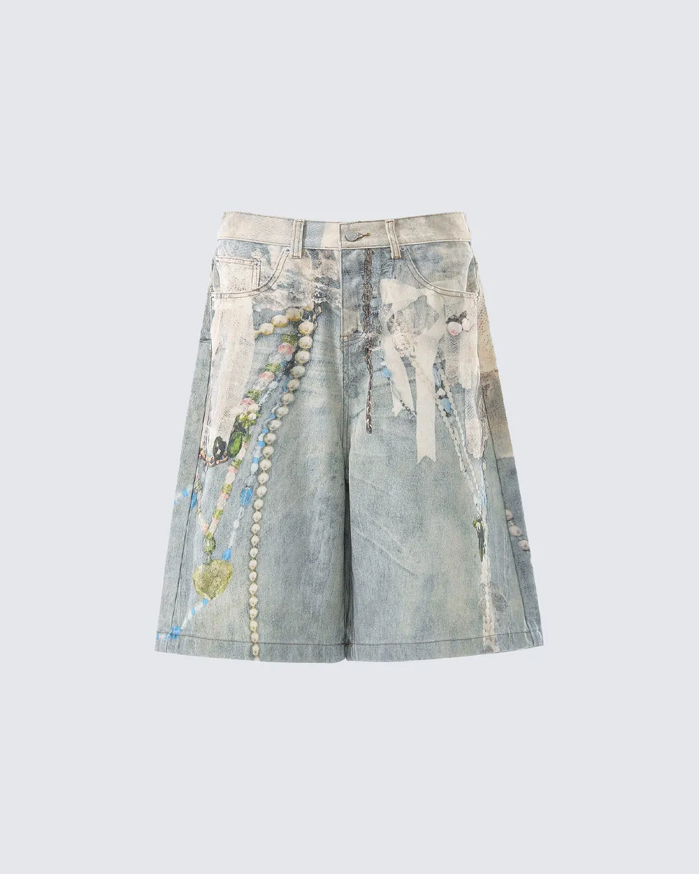 New 3D Chain Print Five-Length Denim Shorts sold by KIIKIO