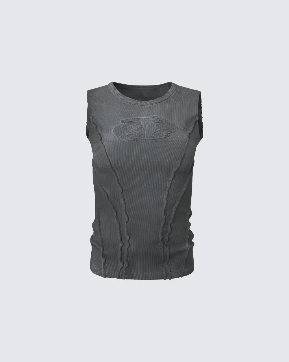 Dark Washed Distressed Sleeveless Ribbed Tank Top sold by KIIKIO product image thumbnail 2