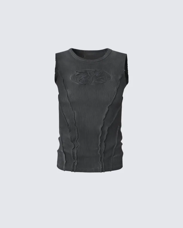Dark Washed Distressed Sleeveless Ribbed Tank Top made by KIIKIO