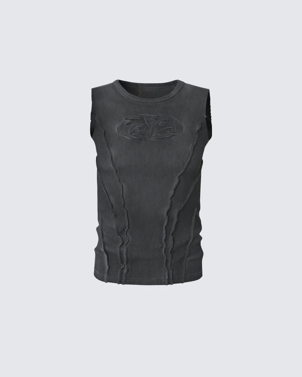 Dark Washed Distressed Sleeveless Ribbed Tank Top sold by KIIKIO