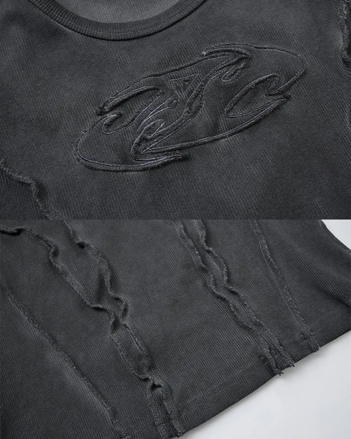 Dark Washed Distressed Sleeveless Ribbed Tank Top sold by KIIKIO product image thumbnail 4