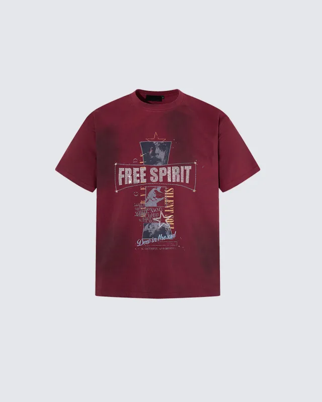 Retro-Style Washed Print Casual Short-Sleeved T-Shirt made by KIIKIO