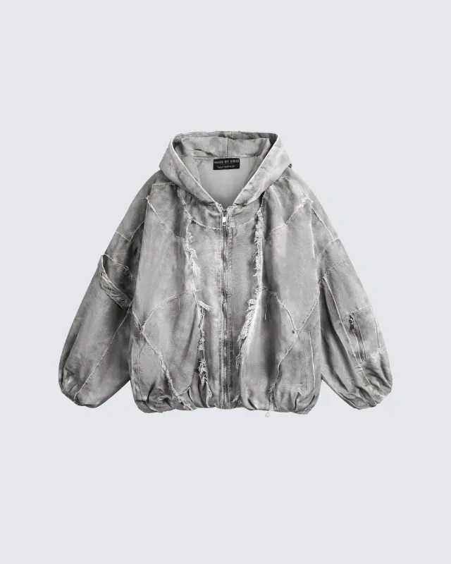 Distressed Patchwork Washed Zip Jacket made by KIIKIO