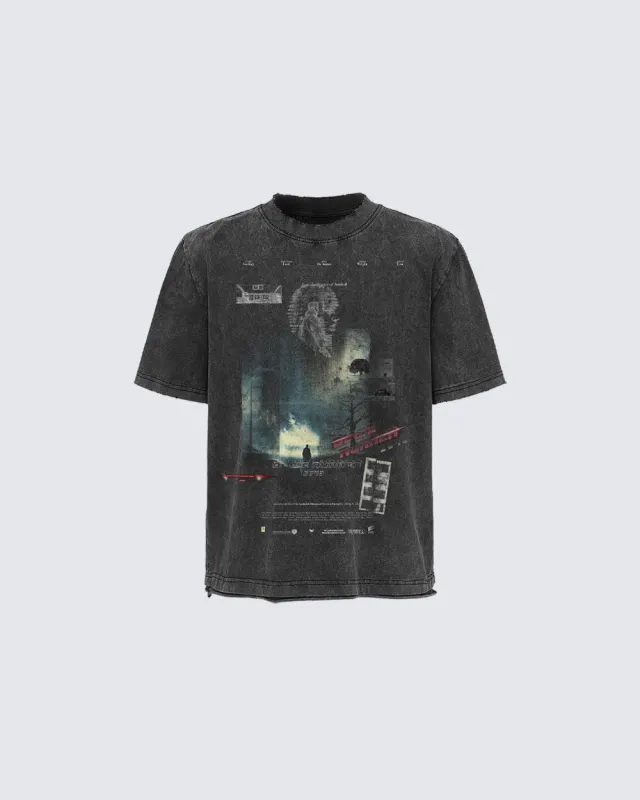 Dark Washed Futuristic Graphic Short Sleeve T-Shirt made by KIIKIO