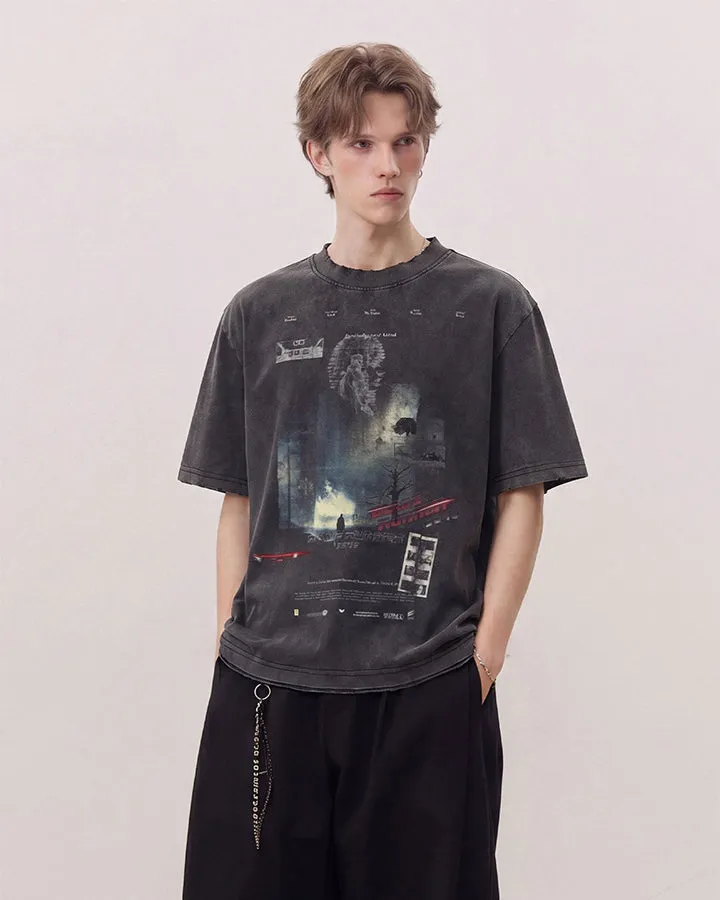 Dark Washed Futuristic Graphic Short Sleeve T-Shirt sold by KIIKIO product image thumbnail 2