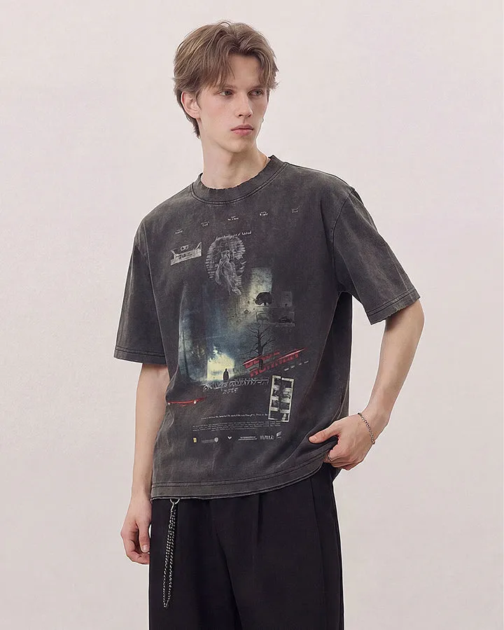 Dark Washed Futuristic Graphic Short Sleeve T-Shirt sold by KIIKIO product image thumbnail 5