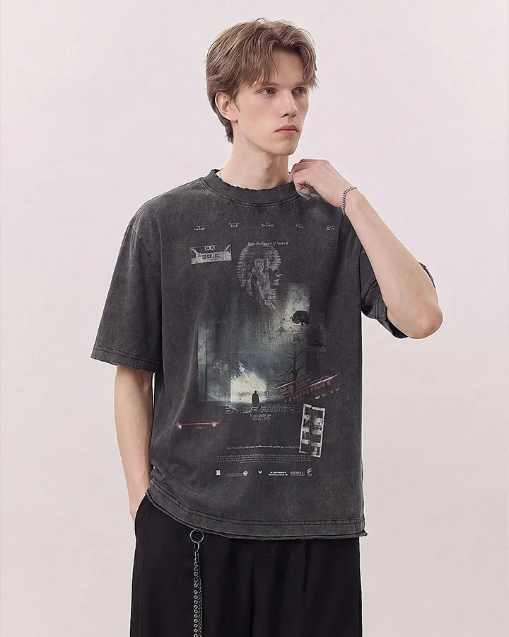 Dark Washed Futuristic Graphic Short Sleeve T-Shirt sold by KIIKIO product image thumbnail 3