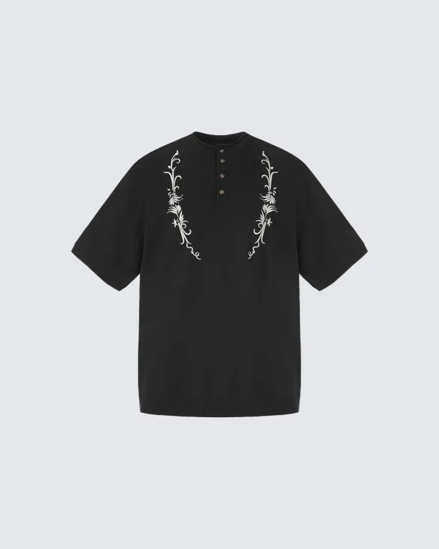 Vintage Embroidered Henley Short Sleeve Tee made by KIIKIO