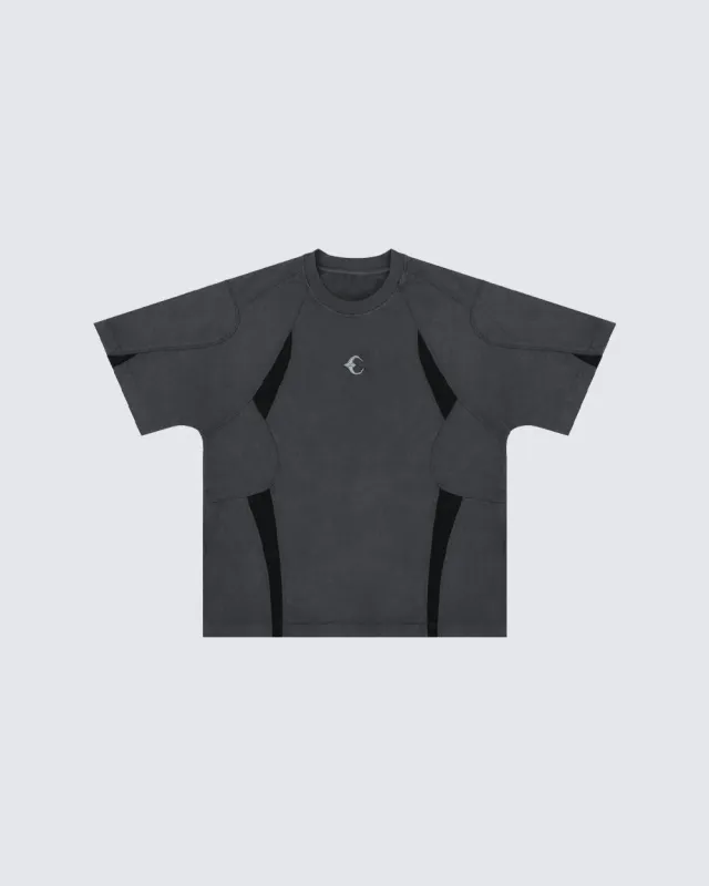 Asymmetrical Panel Spliced Short Sleeve T-Shirt made by KIIKIO