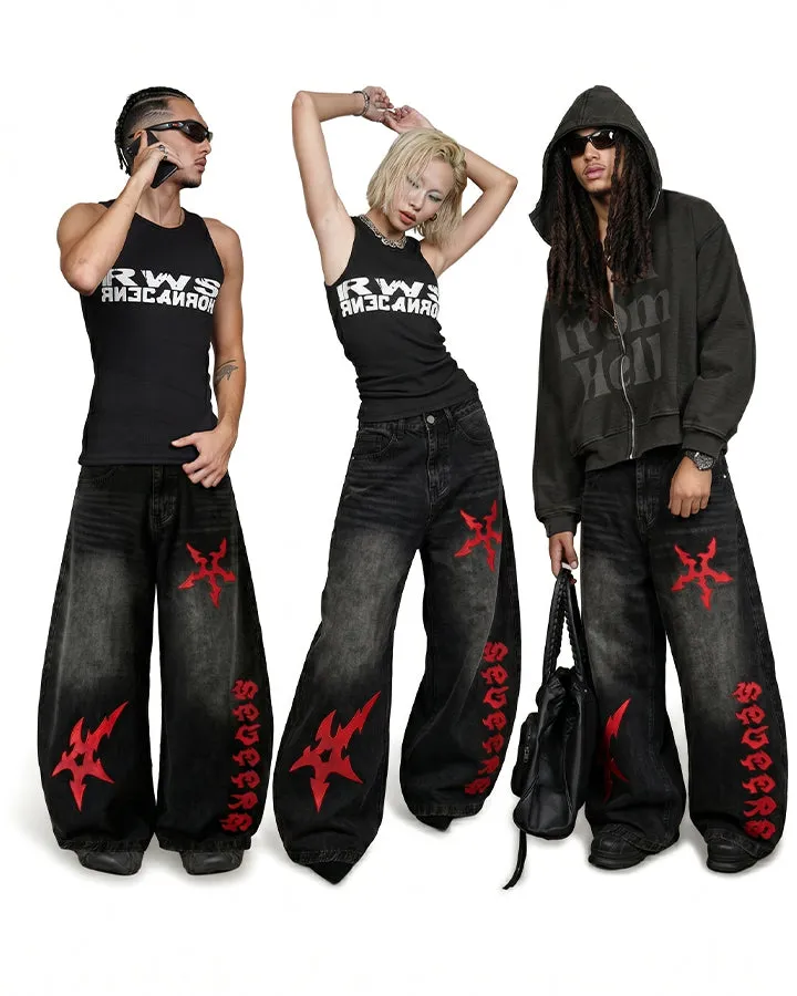 Vintage Totem Embroidered Curved-Leg Jeans New sold by KIIKIO product image thumbnail 2