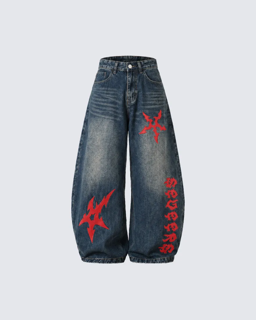 Vintage Totem Embroidered Curved-Leg Jeans New sold by KIIKIO product image thumbnail 3