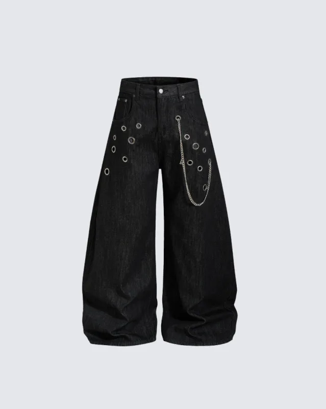 Denim Wide Leg Grommet Versatile Pants made by KIIKIO