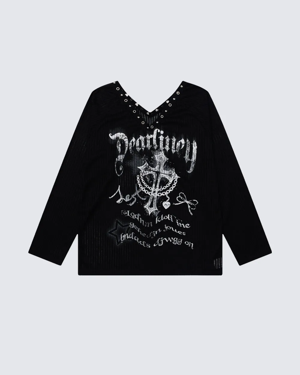 Gothic Printed Long Sleeve Top with Studded Neckline sold by KIIKIO