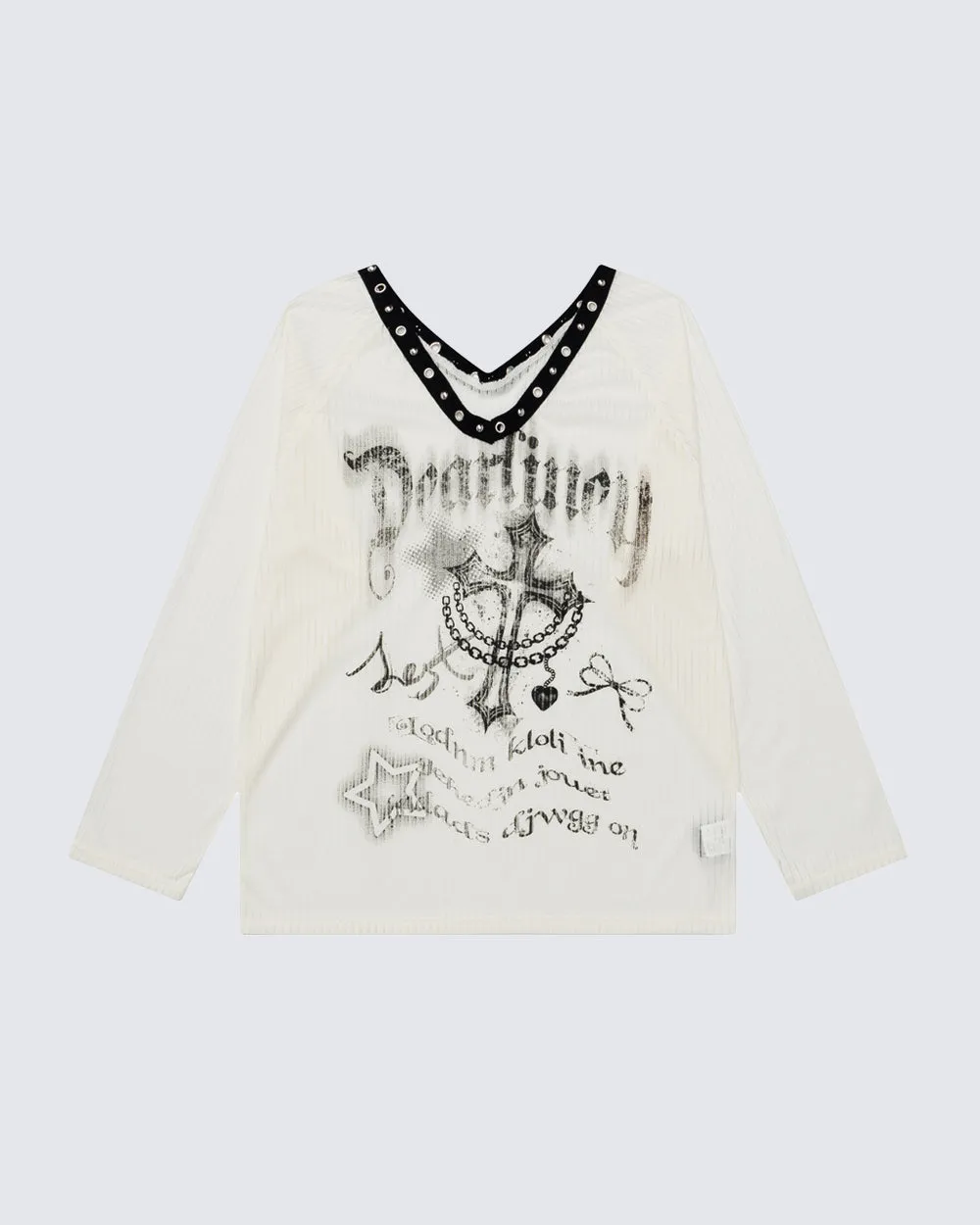 Gothic Printed Long Sleeve Top with Studded Neckline sold by KIIKIO product image thumbnail 3