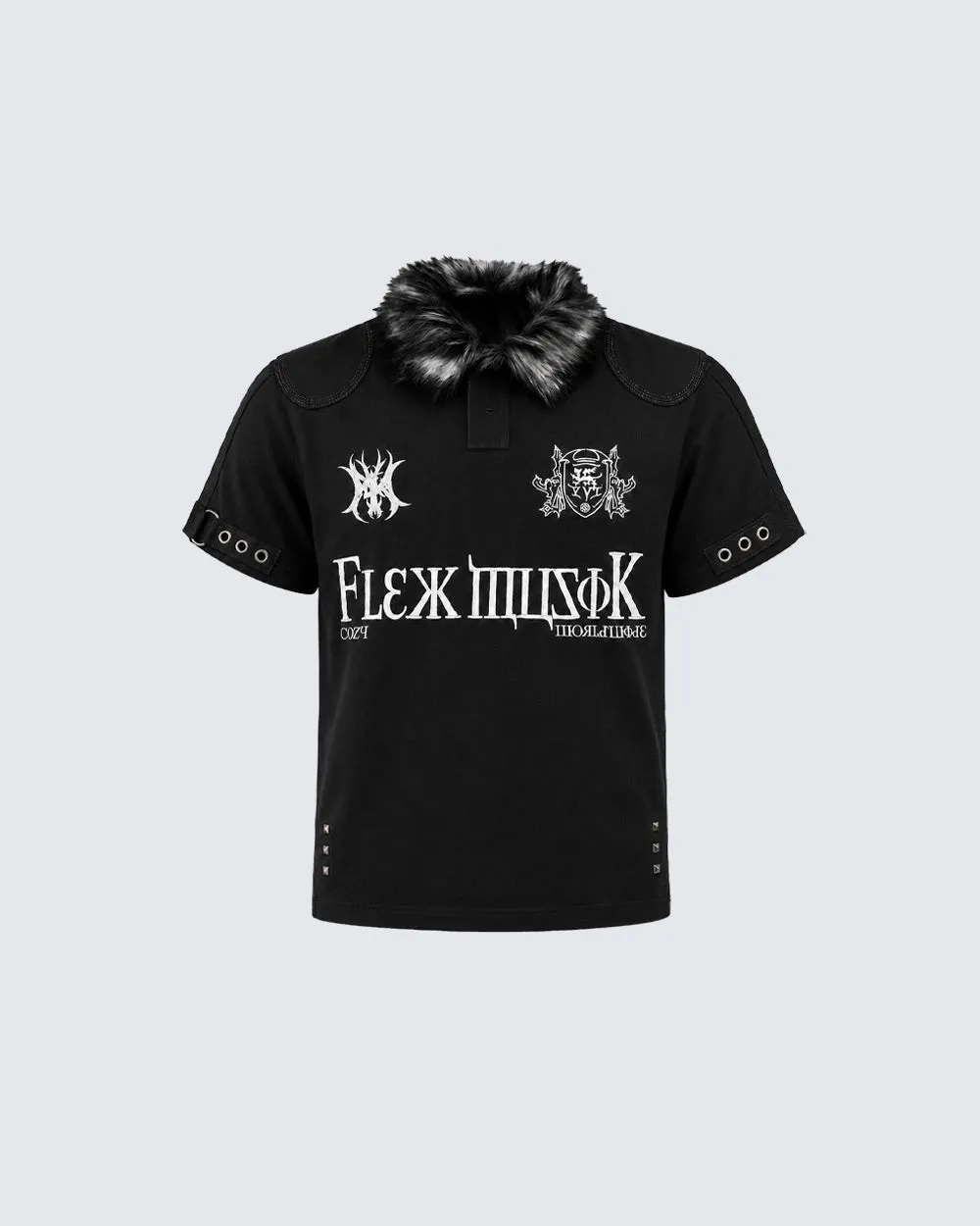 Gothic Graphic Short Sleeve Top with Fur Collar sold by KIIKIO