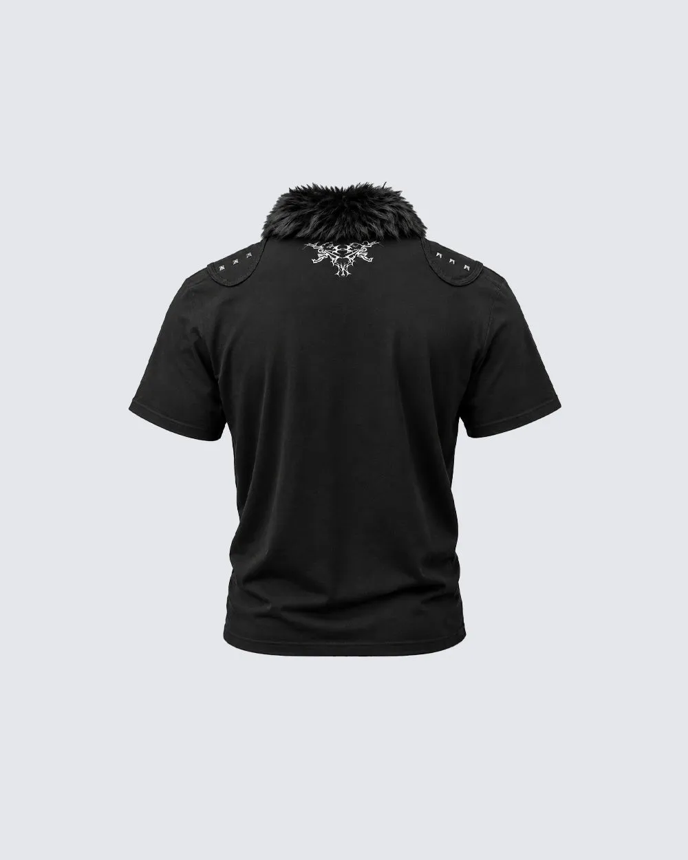 Gothic Graphic Short Sleeve Top with Fur Collar sold by KIIKIO product image thumbnail 5