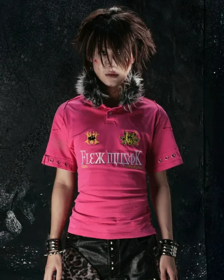 Gothic Graphic Short Sleeve Top with Fur Collar sold by KIIKIO product image thumbnail 4