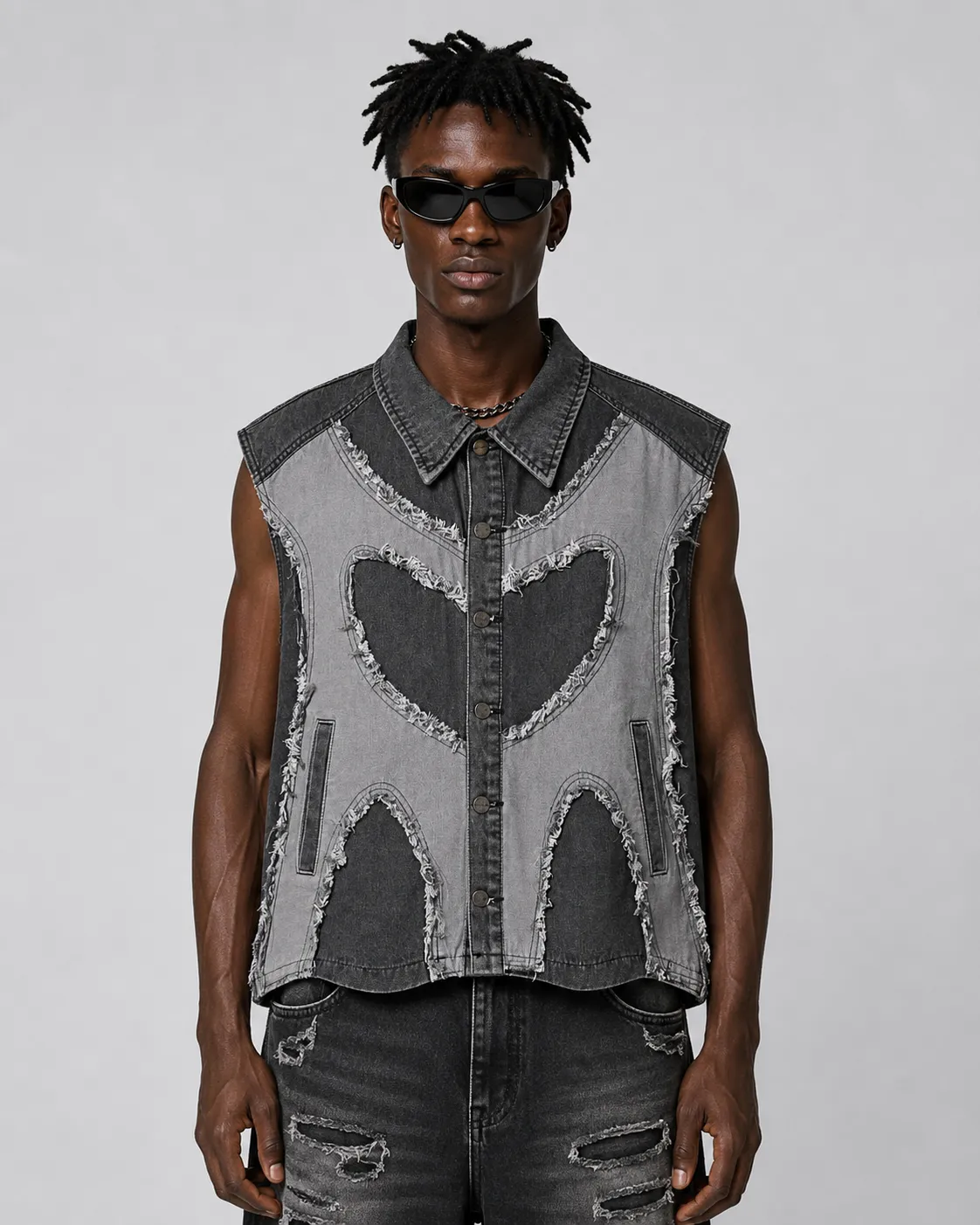Distressed Patchwork Denim Vest sold by KIIKIO product image thumbnail 4
