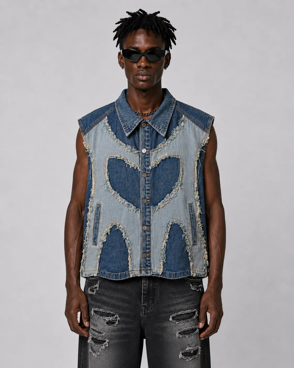 Distressed Patchwork Denim Vest sold by KIIKIO product image thumbnail 2
