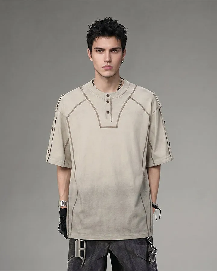 Utility Vintage Contrast Stitch Button Henley New Tee sold by KIIKIO product image thumbnail 3