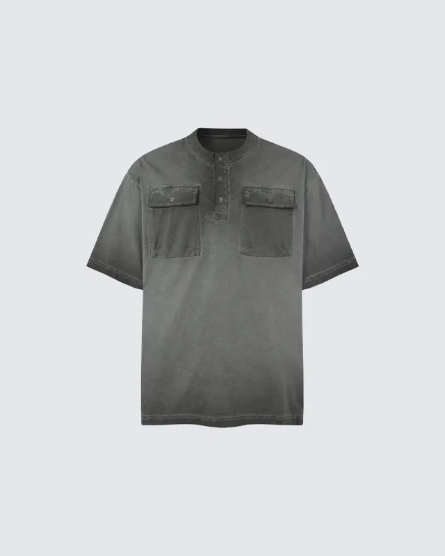 Utility Vintage Washed Double Pocket Henley Tee made by KIIKIO