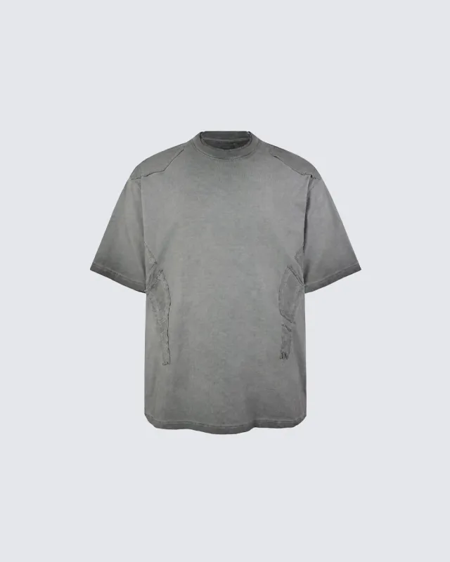 Grunge Washed Raw Edge Patchwork Boxy Tee New made by KIIKIO