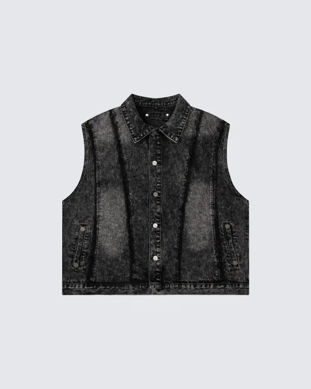 Dark Washed Button Pocket Sleeveless New Denim Vest made by KIIKIO