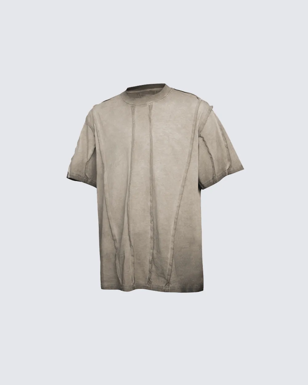Vertical Raw Seam Washed Crew Neck T-shirt sold by KIIKIO