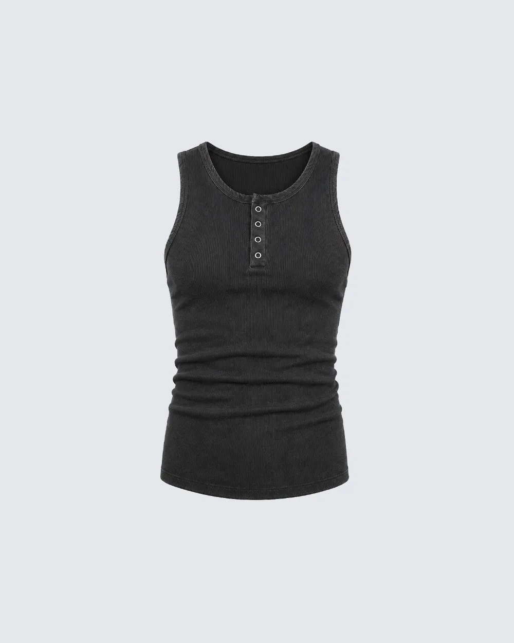 KIIKIO Vintage Washed Henley Neck Slim Fit Ribbed Tank Top sold by KIIKIO