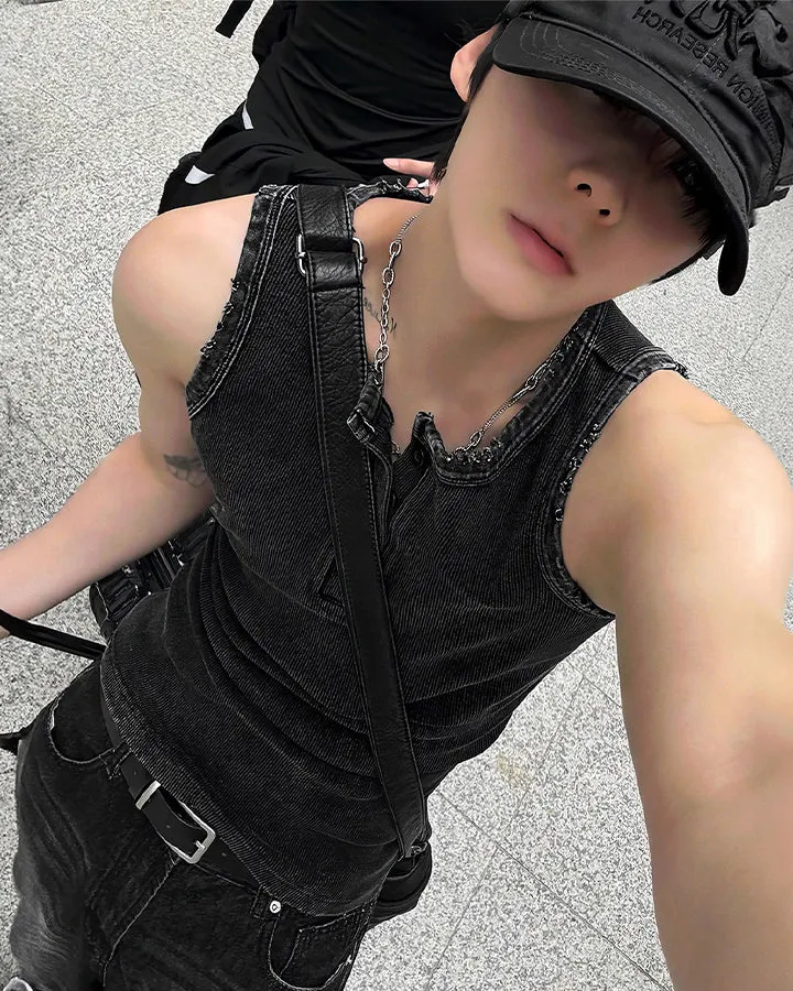 KIIKIO Vintage Washed Henley Neck Slim Fit Ribbed Tank Top sold by KIIKIO product image thumbnail 2