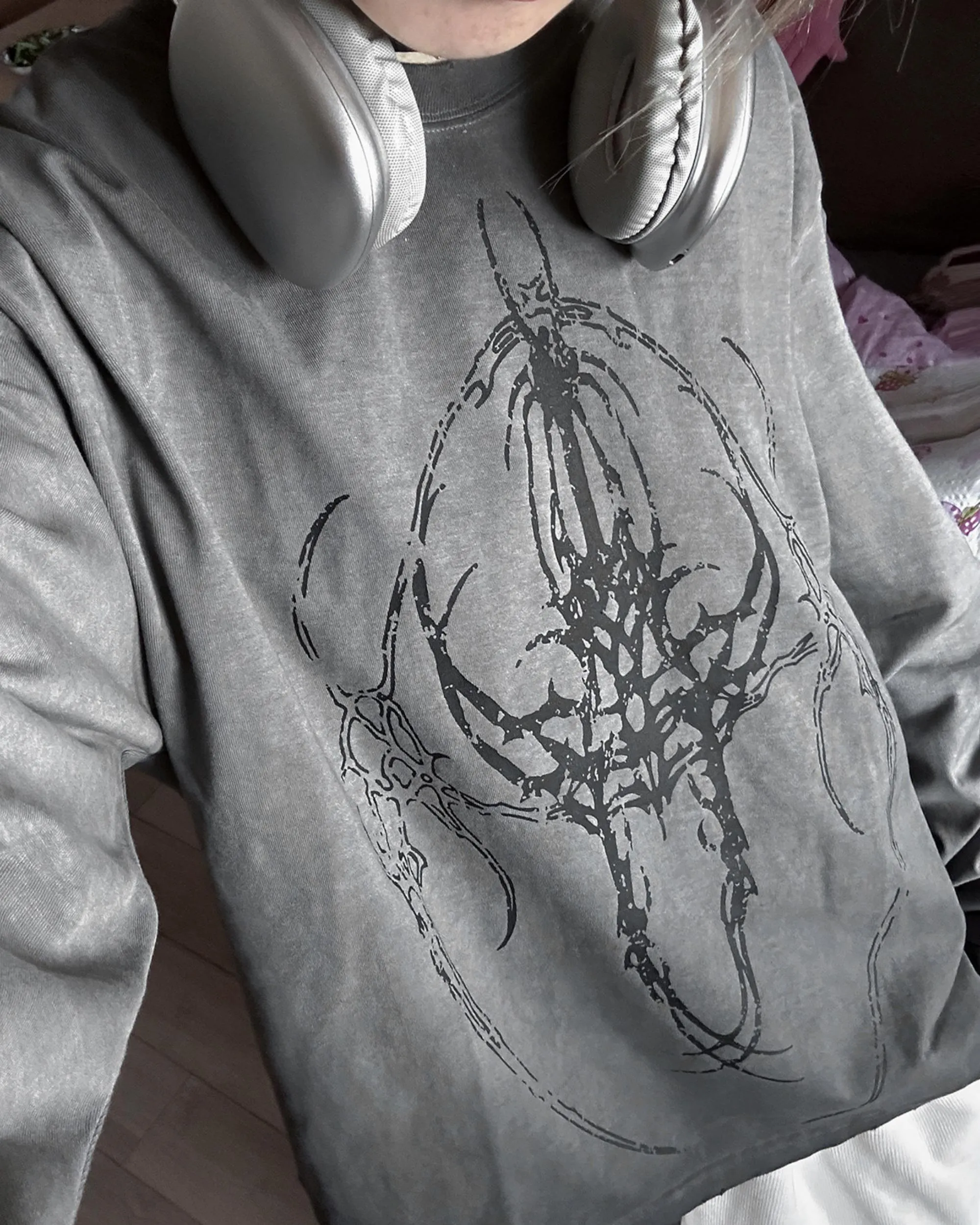 KIIKIO Dark Gothic Graphic Washed Long Sleeve T-Shirt sold by KIIKIO product image thumbnail 3