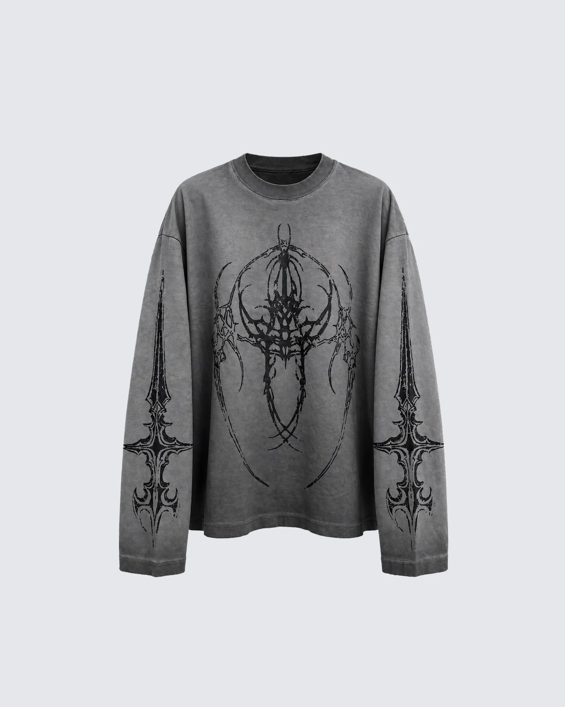 KIIKIO Dark Gothic Graphic Washed Long Sleeve T-Shirt sold by KIIKIO
