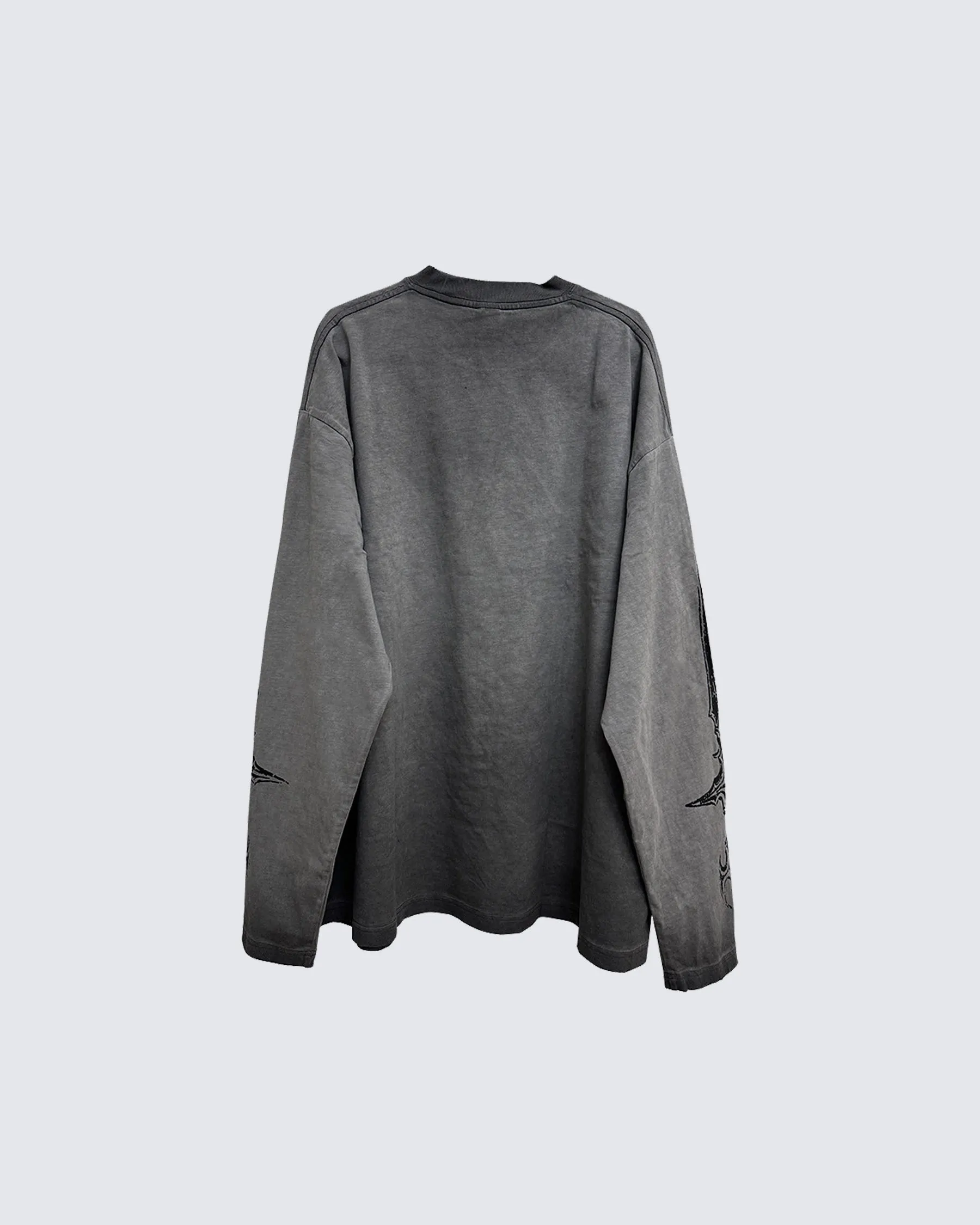 KIIKIO Dark Gothic Graphic Washed Long Sleeve T-Shirt sold by KIIKIO product image thumbnail 4
