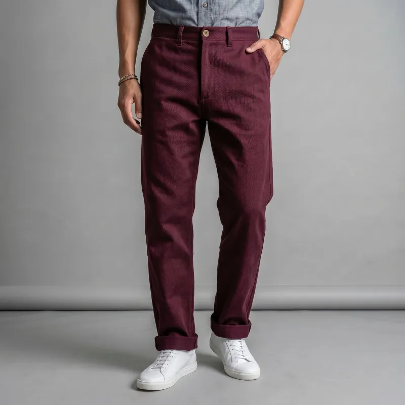 Fairfax Easy Fit Chinos Dyed Oxblood Twill made by Epaulet Brand