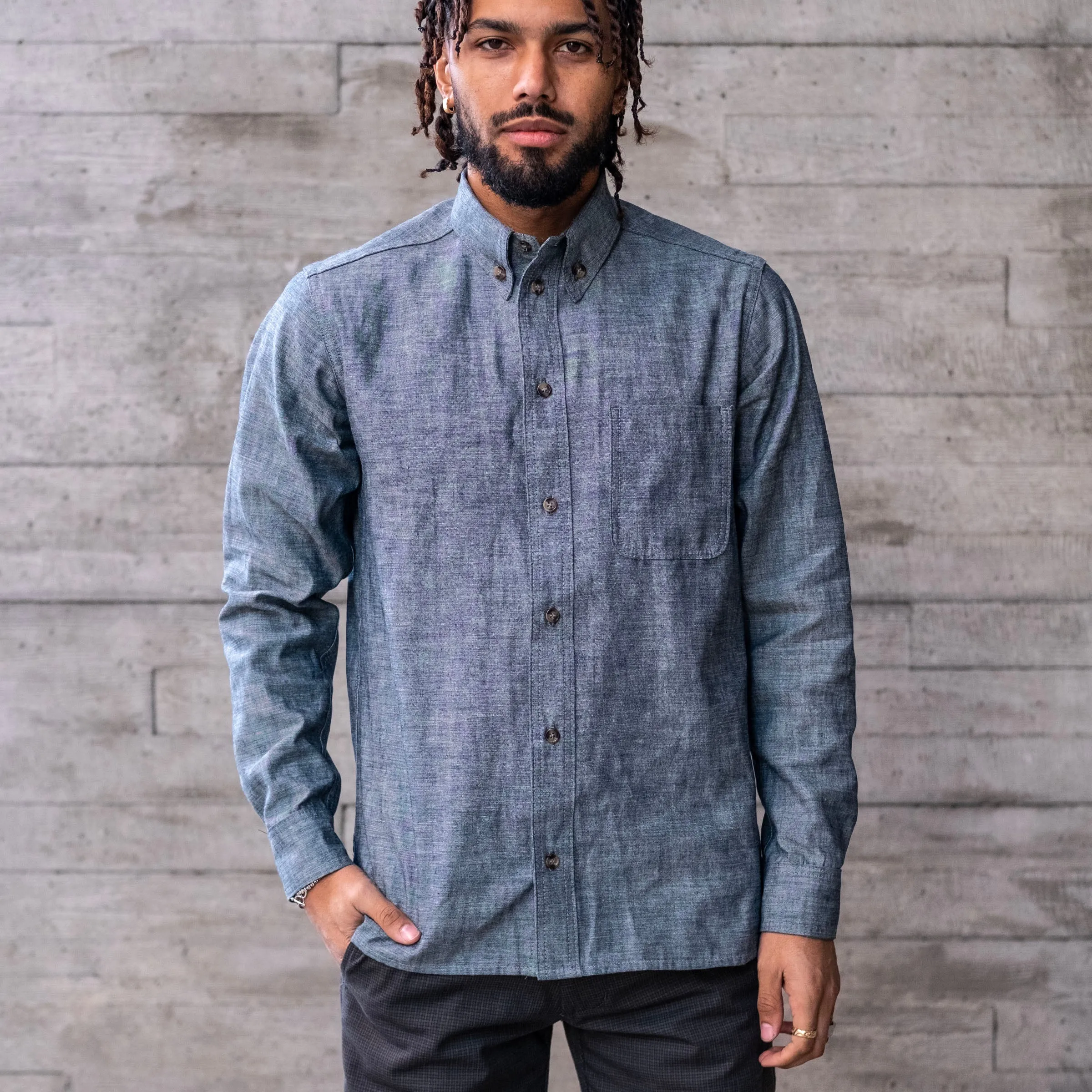 Denim Button Down Shirt Hattori Ichiban Chambray sold by Epaulet Brand