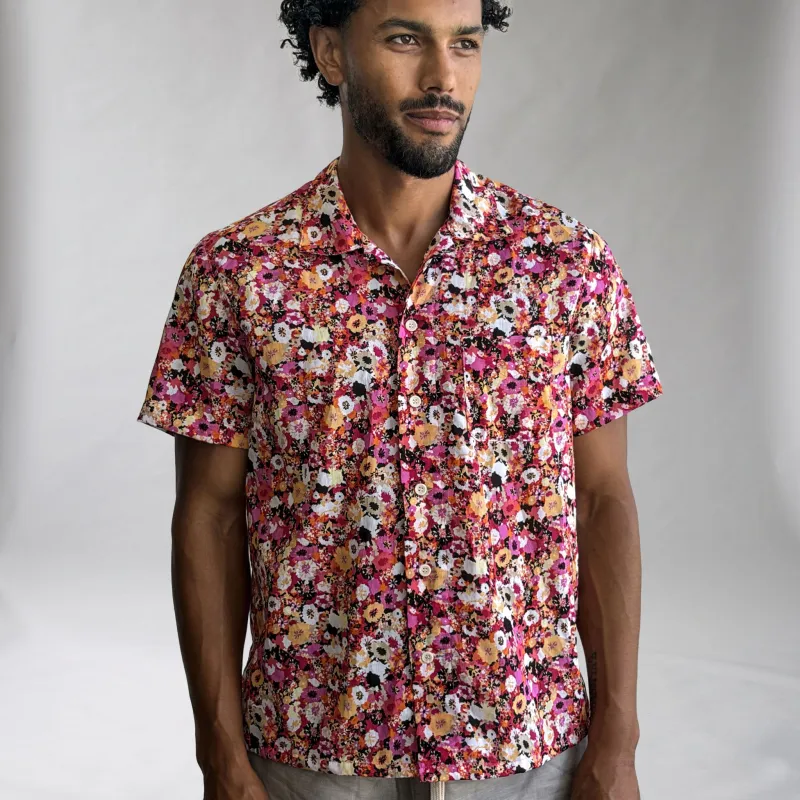 Riviera Magenta Poppies Poplin Short Sleeve Shirt made by Epaulet Brand