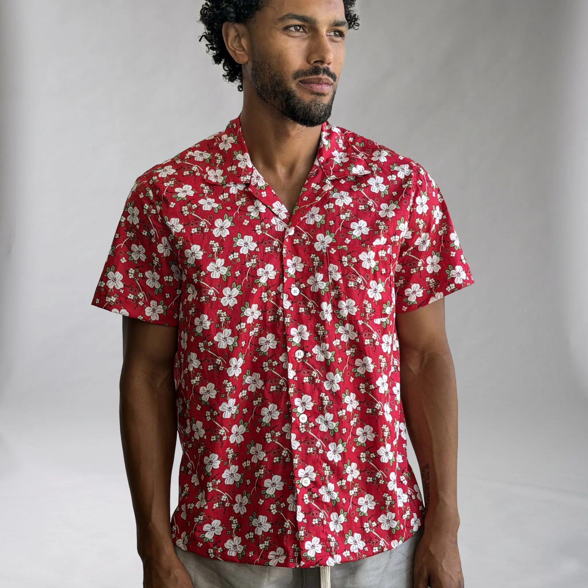 Riviera Tropical Blossoms Poplin Short Sleeve Shirt sold by Epaulet Brand