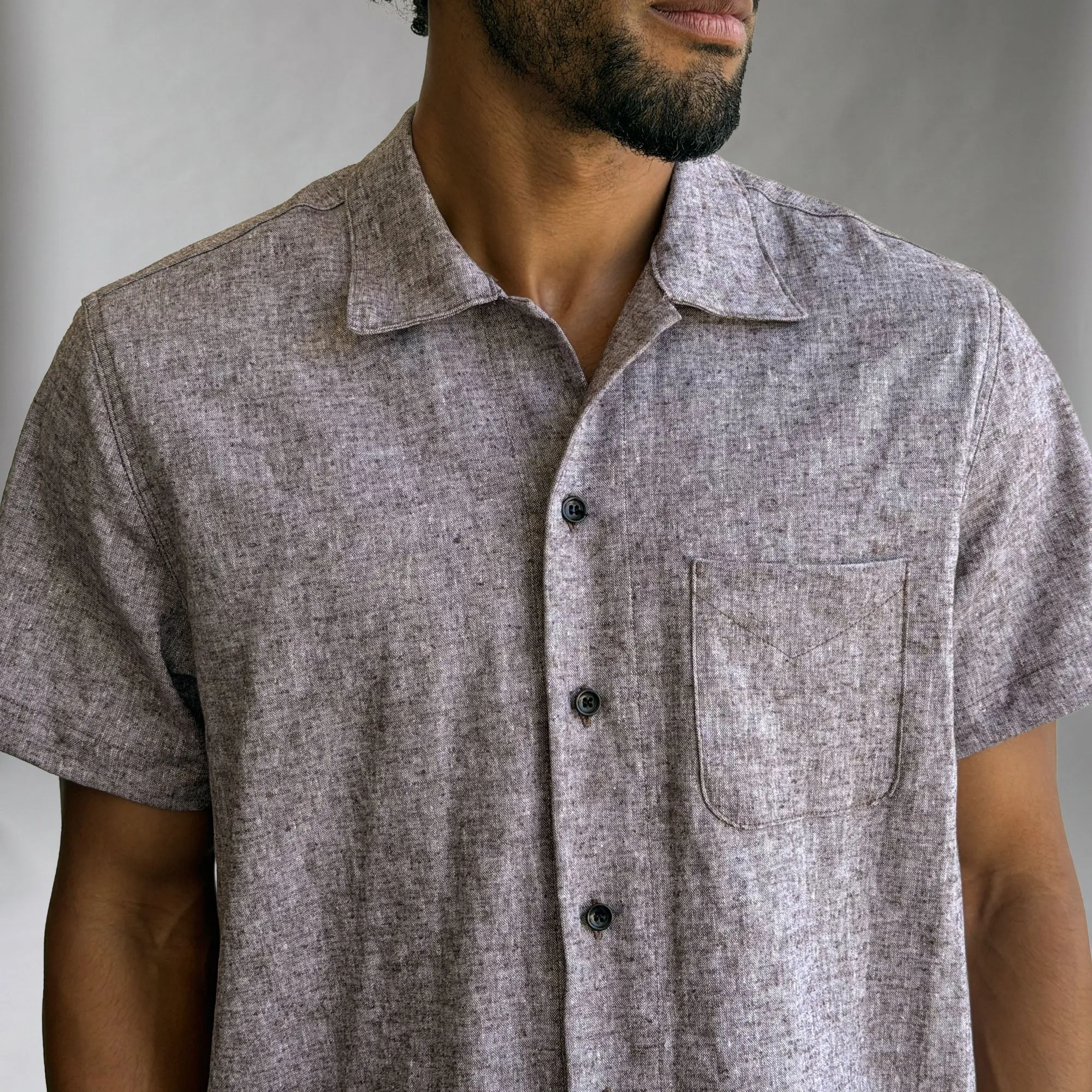 Riviera Sepia Streaky Linen Short Sleeve Shirt sold by Epaulet Brand product image thumbnail 2