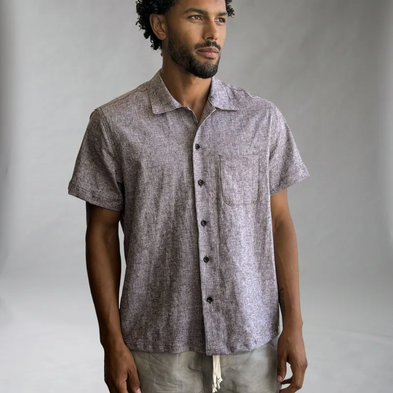 Riviera Sepia Streaky Linen Short Sleeve Shirt made by Epaulet Brand