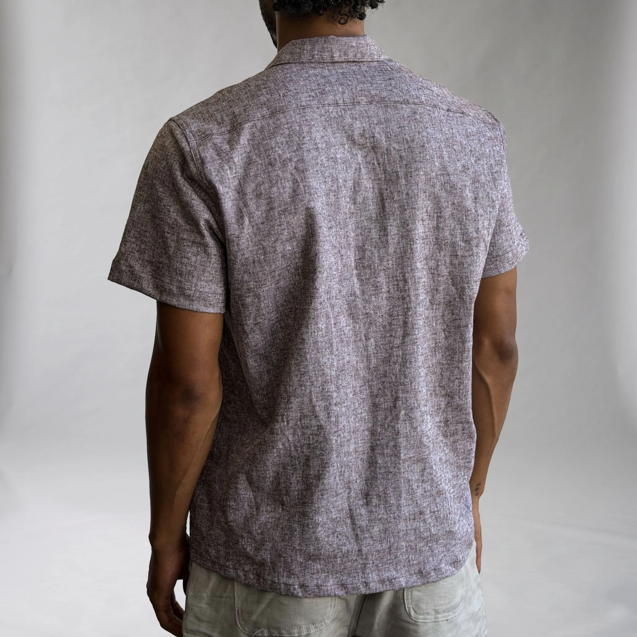 Riviera Sepia Streaky Linen Short Sleeve Shirt sold by Epaulet Brand product image thumbnail 3
