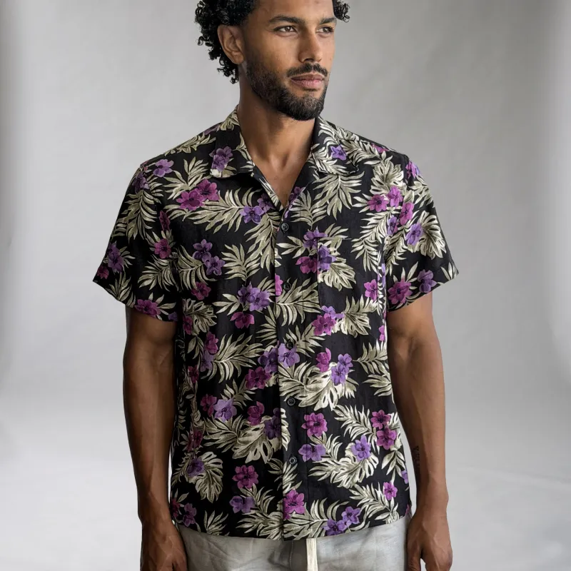 Riviera Midnight Tiki Linen Short Sleeve Shirt made by Epaulet Brand