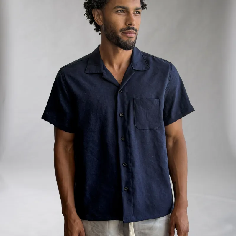 Riviera Navy Linen Short Sleeve Shirt made by Epaulet Brand