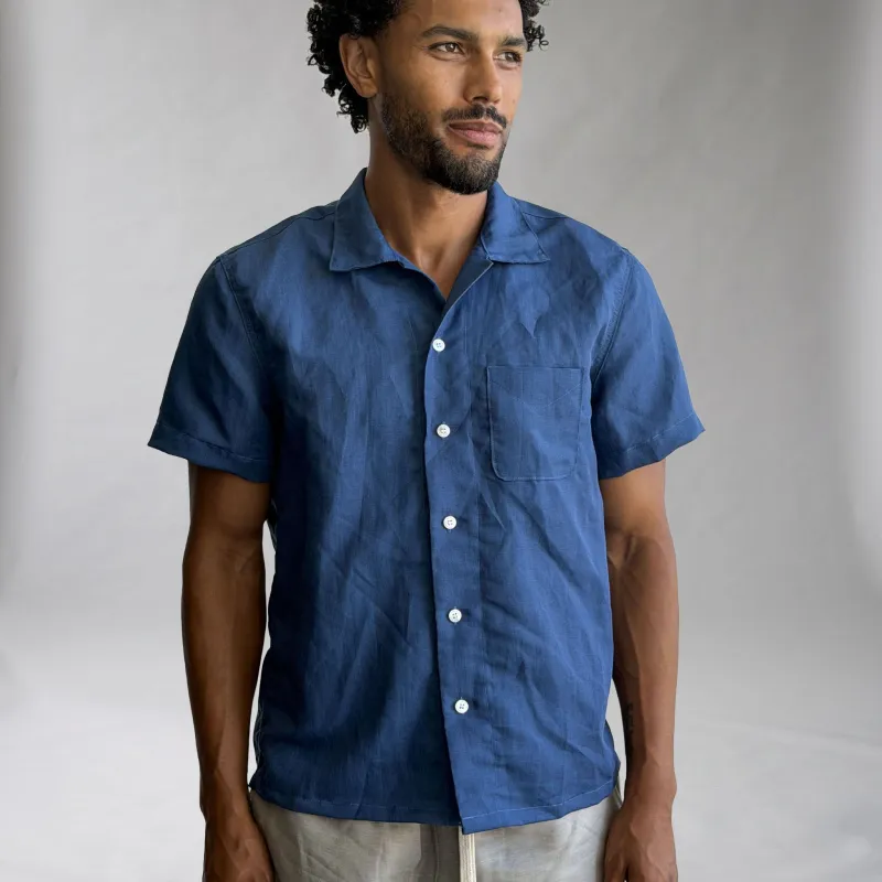 Riviera Cadet Blue Linen Short Sleeve Shirt made by Epaulet Brand