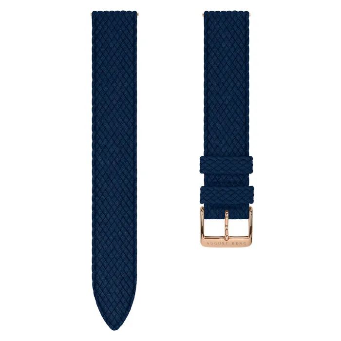 Deep Blue Perlon Rose Gold Buckle Strap sold by August Berg