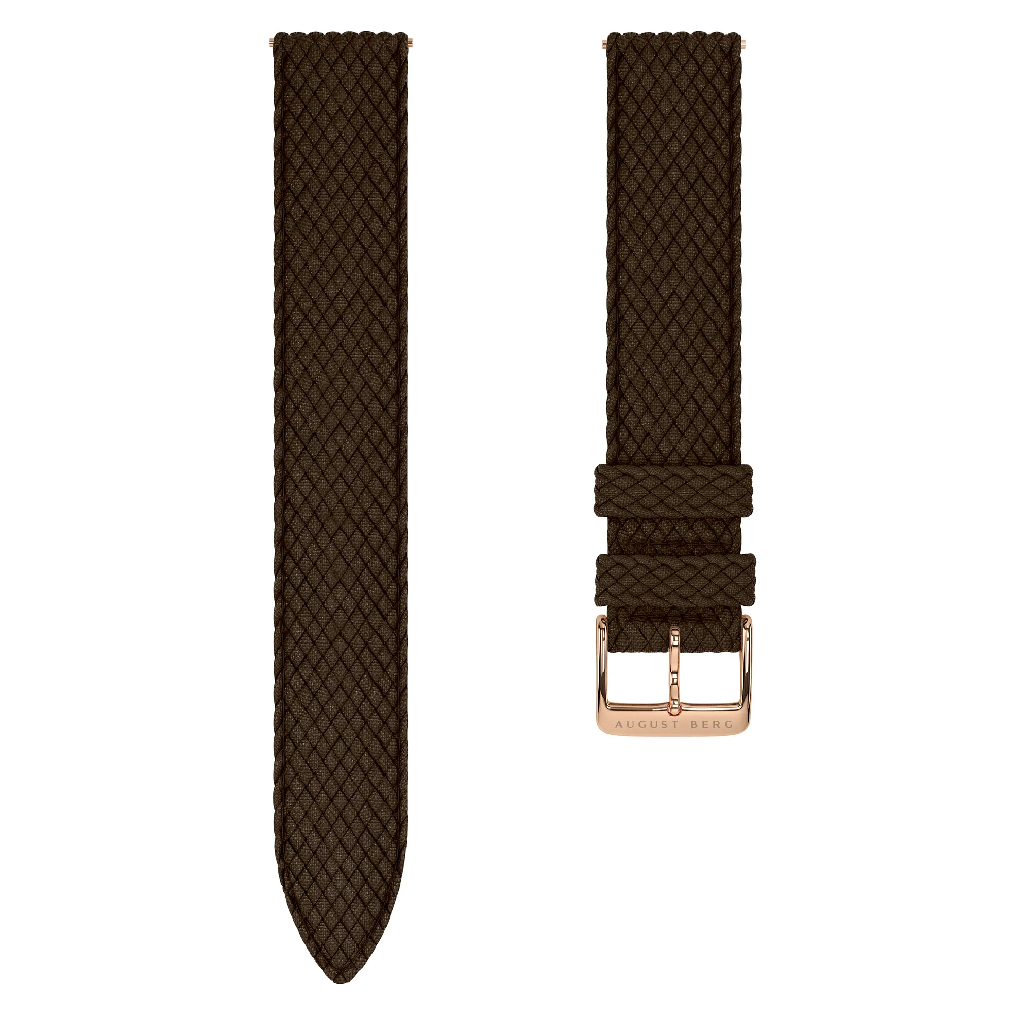 Dark Brown Perlon Rose Gold Buckle Strap sold by August Berg