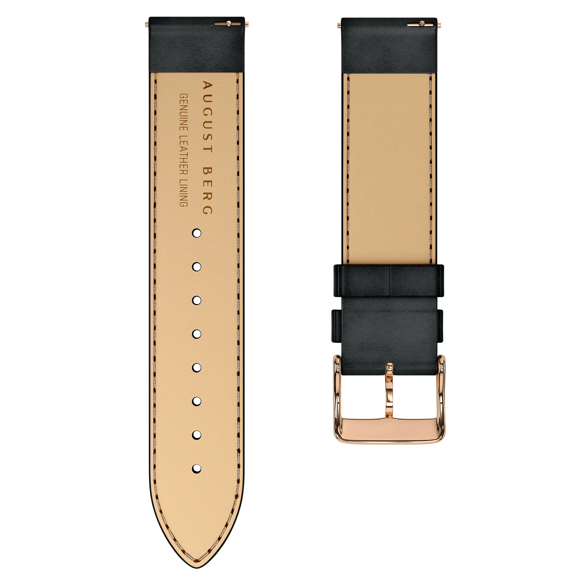 Black Leather Rose Gold Buckle Strap sold by August Berg product image thumbnail 2