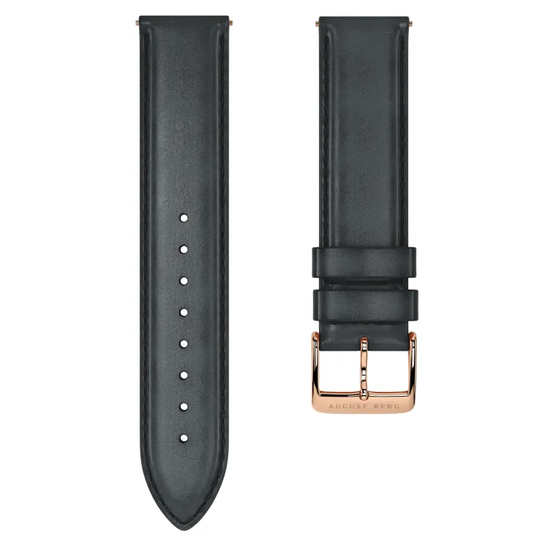 Black Leather Rose Gold Buckle Strap sold by August Berg