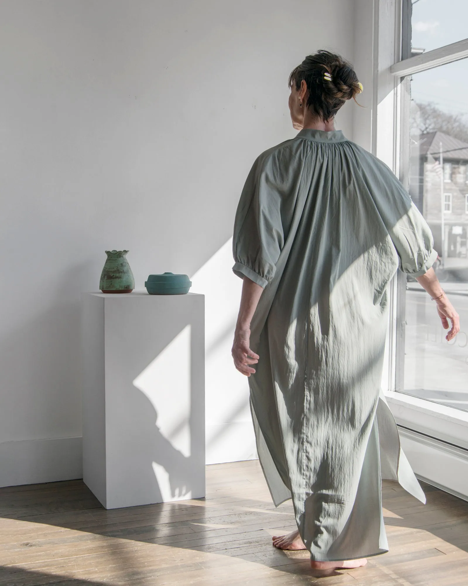 Mijeong Park - Shirred Maxi Dress in Mint Grey sold by Mary MacGill product image thumbnail 2