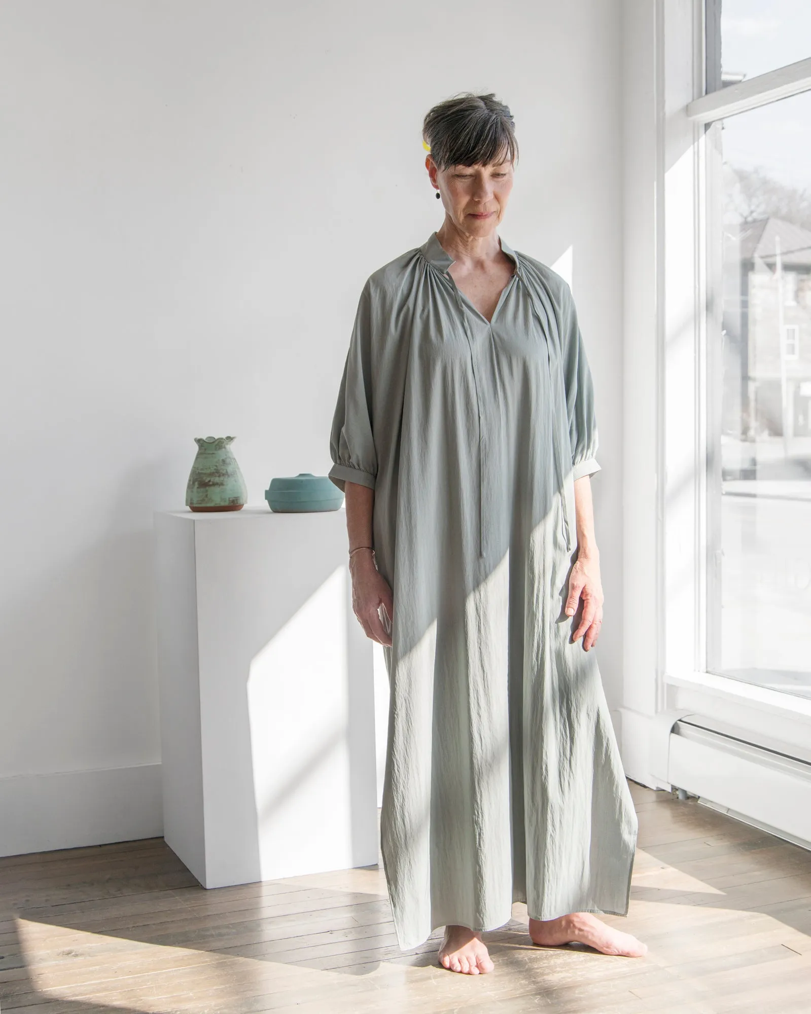 Mijeong Park - Shirred Maxi Dress in Mint Grey sold by Mary MacGill product image thumbnail 3