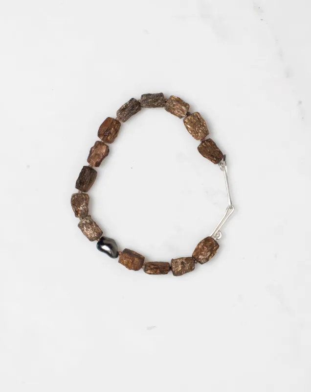 Bronzite & Charcoal Keshi Pearl Layering Bracelet sold by Mary MacGill